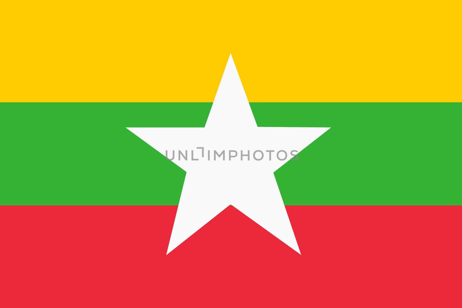 A Myanmar flag background illustration yellow green red stripe white star
