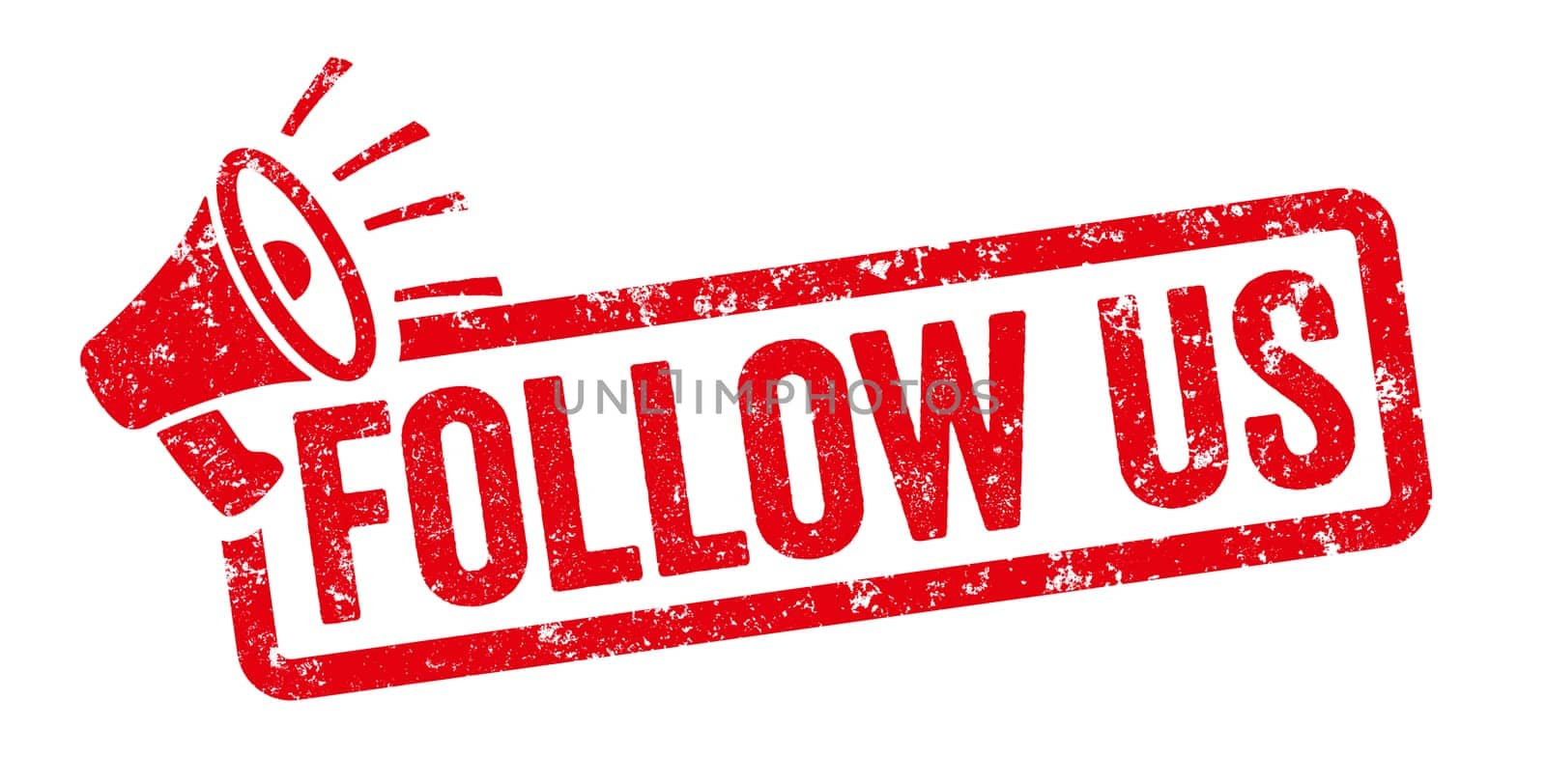 Red stamp with megaphone - Follow us