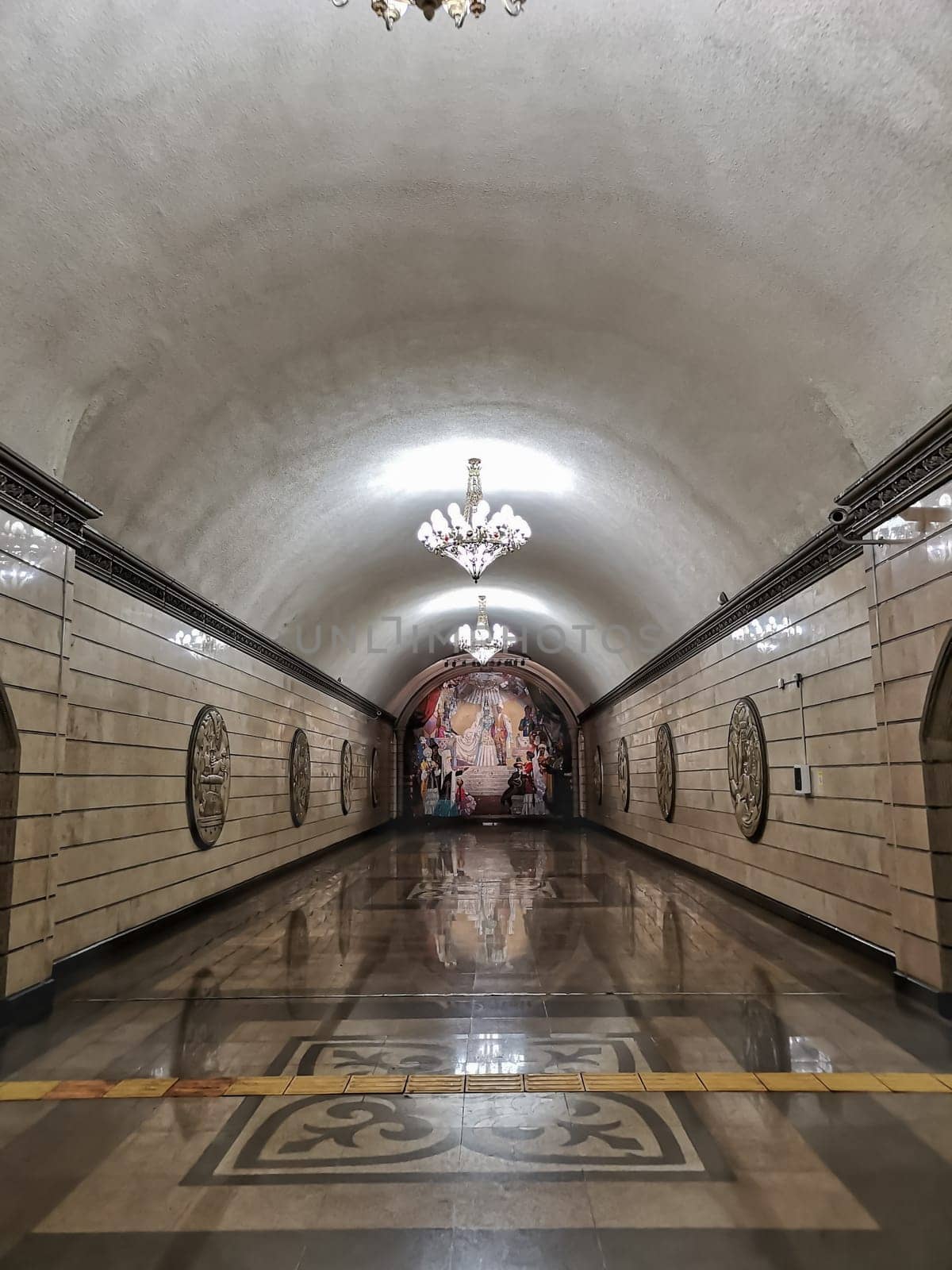 ALMATY, KAZAKHSTAN - NOVEMBER 8, 2019: Auezov Theater Almaty Metro subway Station.