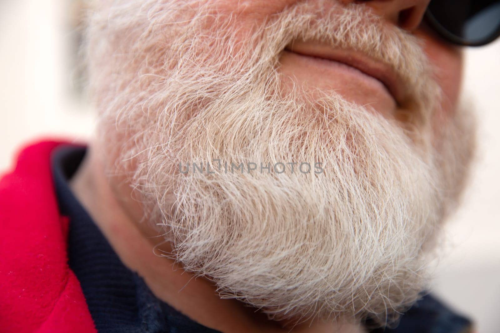 Headshot from friendly male man with big white beard