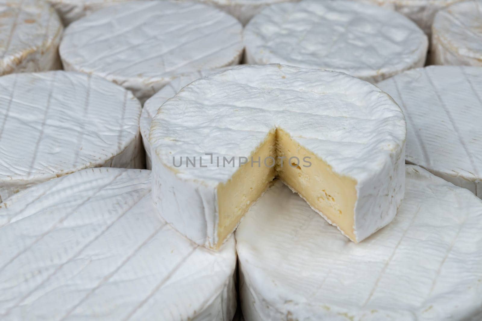 piling up of camemberts, famous cheese made in the Normandy region of France