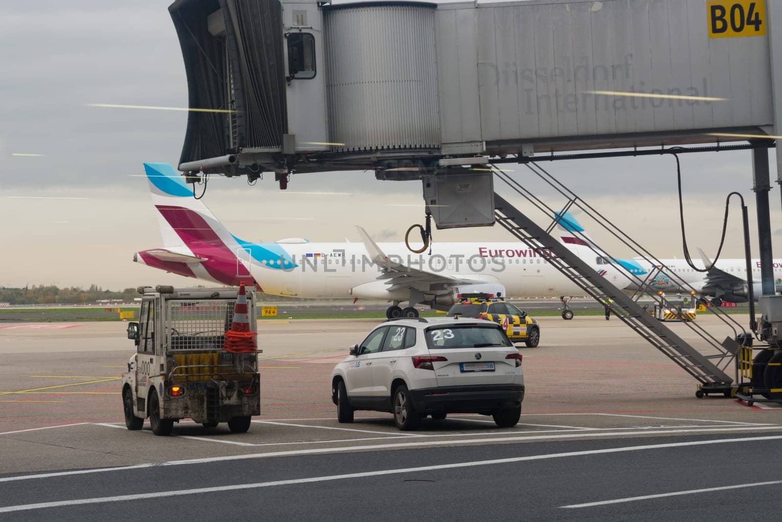 DUESSELDORF, NRW, GERMANY - NOVEMBER 11, 2019:.Dusseldorf International Airport. German passenger aircraft from Gerwing. are on the airfield.