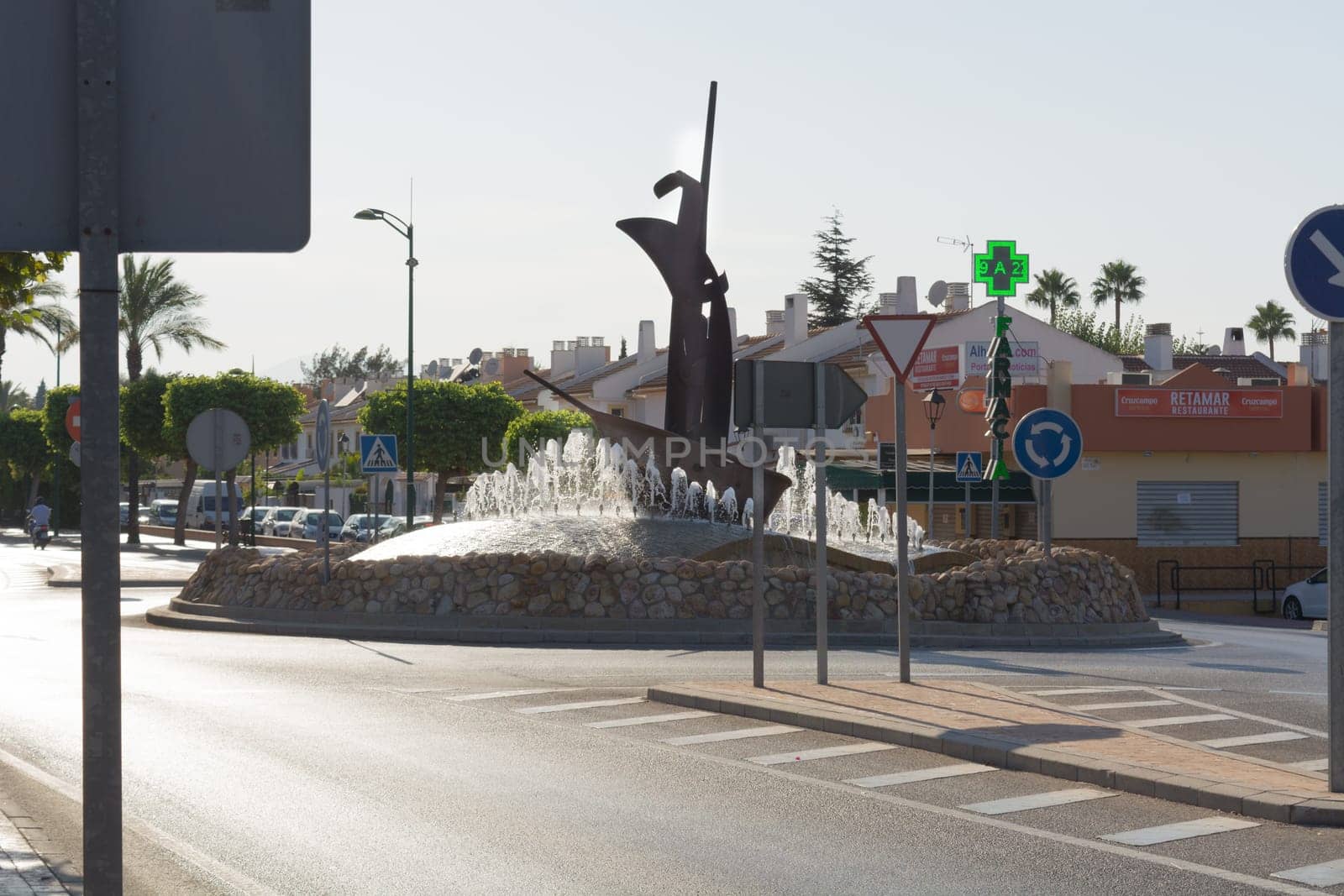 MALAGA, COSTA DEL SOL, SPAIN - AUGUST 28, 2019:.Roundabout in Alhaurín de la Torre on AV Malaga