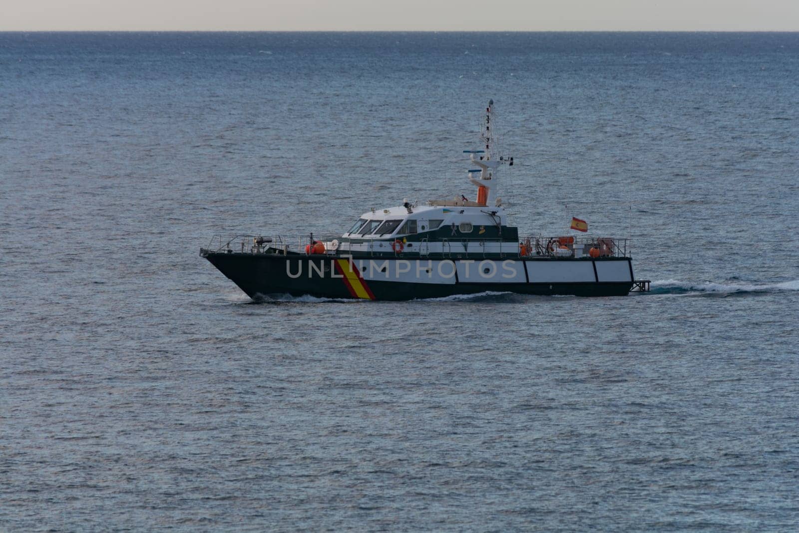 CRAN CANARIA, MELONERAS - NOVEMBER 14, 2019:.Spanish Guardia Civil patrol boat patrols off the coast of Cran Canaria, Meloneras, Spain. coastguard.