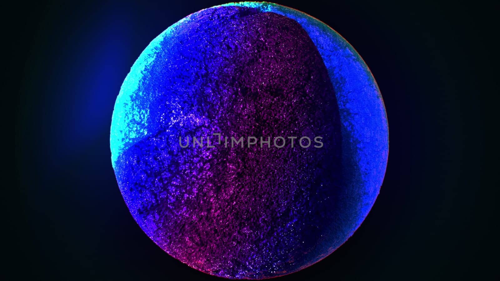 Futuristic 3d render ball with soft color transitions. Planets in space with stony continents and frozen water. Digital round object with sparkling sparks and multicolor ripple of color shades.