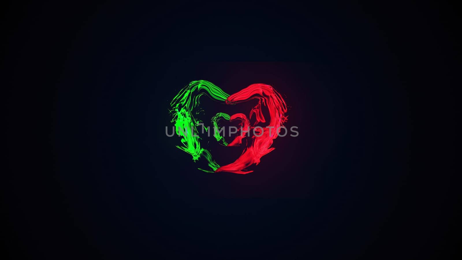 Romantic symbol with 3d render of glowing linear streams and energy clots. Magic of passion and glowing love. Bright decoration and energy frame for digital presentation.