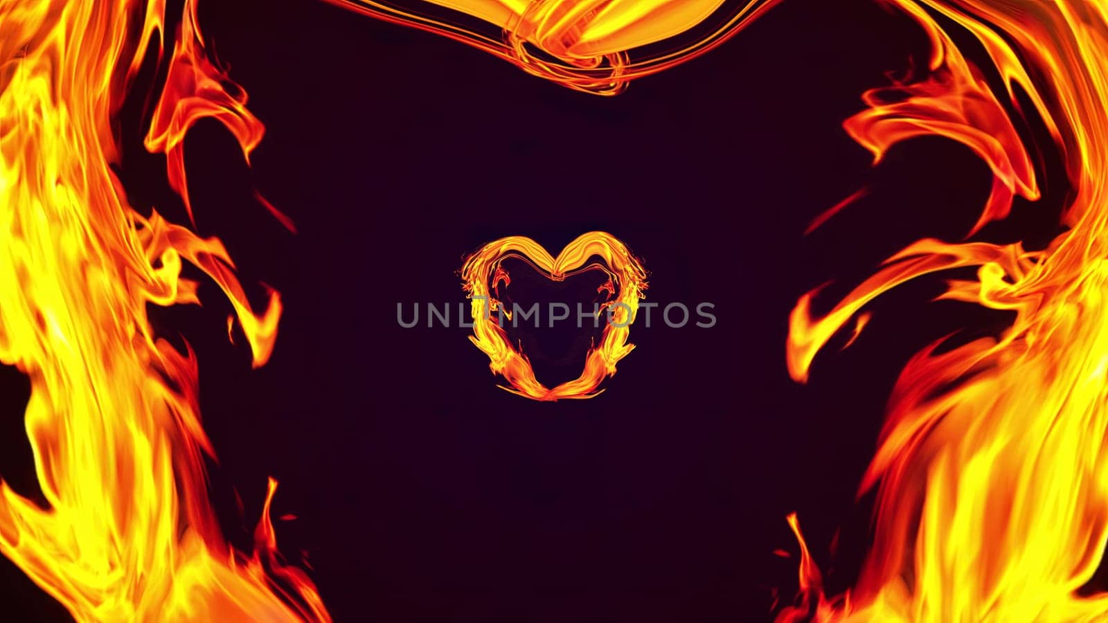 Romantic symbol with 3d render of glowing linear streams and energy clots. Magic of passion and glowing love. Bright decoration and energy frame for digital presentation.