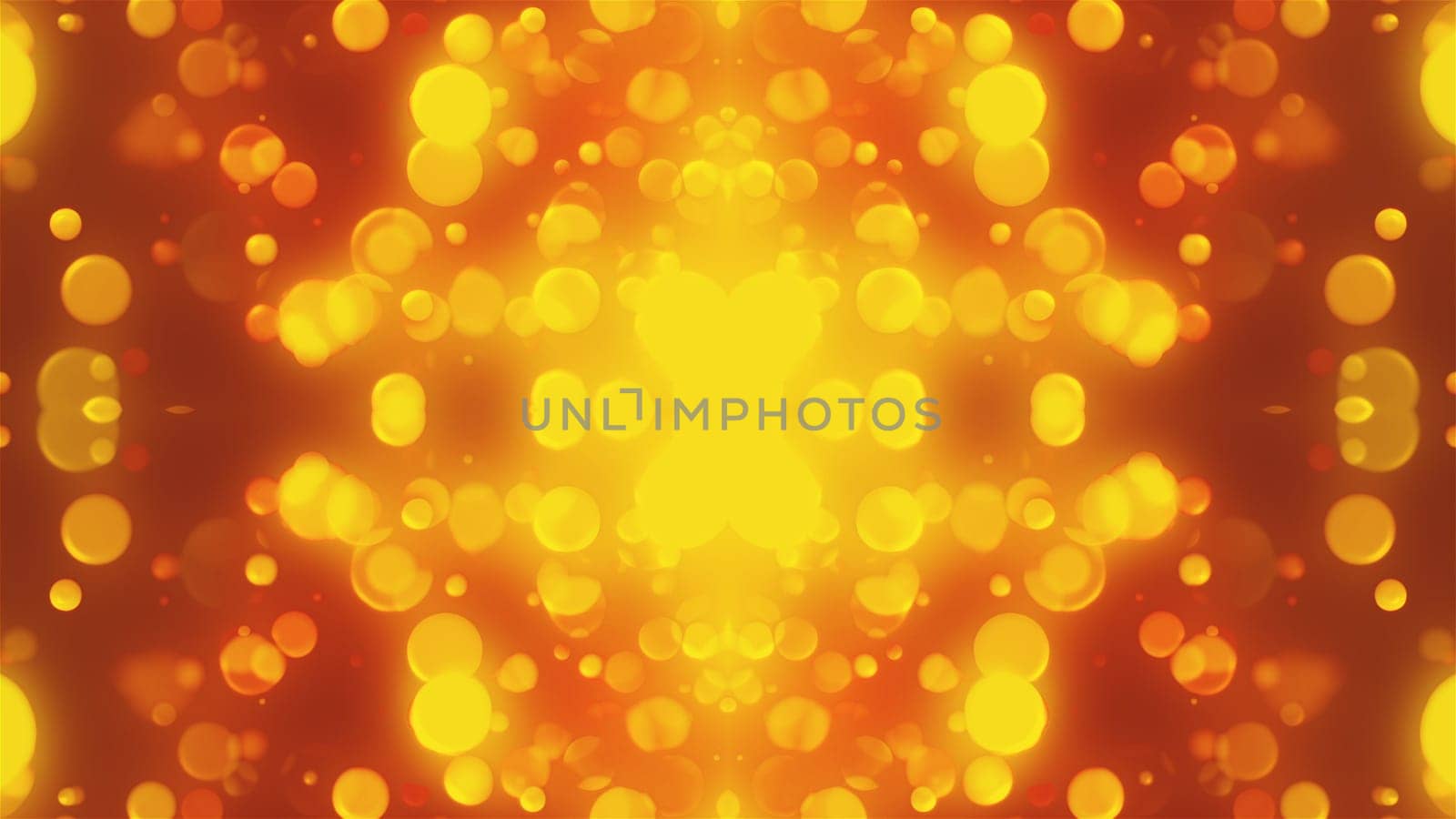 Round dust with colorful 3d render flickering moves and hovers in fabulous space. Festive luxury interior with rich bright decor. Geometric glowing balls scattering to sides.