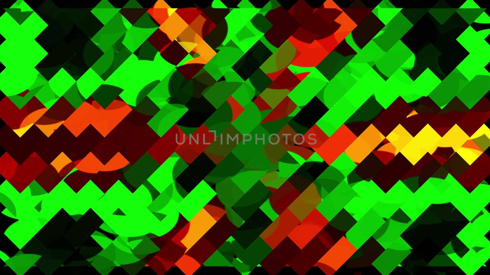 Rectangular tiles and 3d render round textures woven in artistic abstraction. Vibrant creative impressionism with digital dynamics for fashion presentation and modern textured interiors.