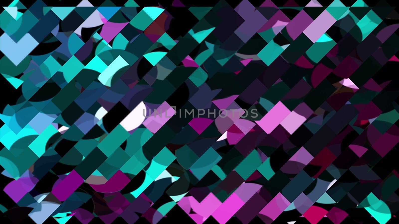 Rectangular tiles and 3d render round textures woven in artistic abstraction. Vibrant creative impressionism with digital dynamics for fashion presentation and modern textured interiors.