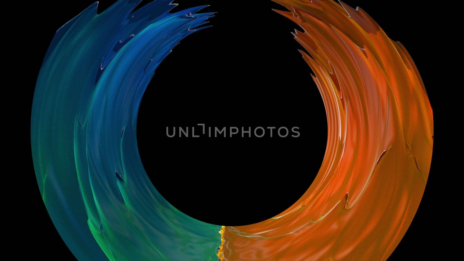 Geometric gradient waves in 3d render square textures with colorful tints. Creative cyber design with color mixing and dynamic transitions. Graphic fluid rolls over futuristic flask.