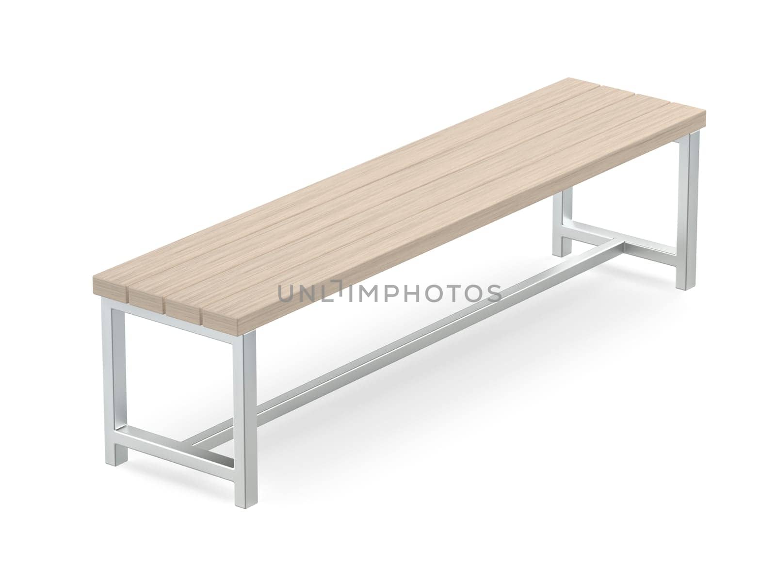 Outdoor wood bench on white background