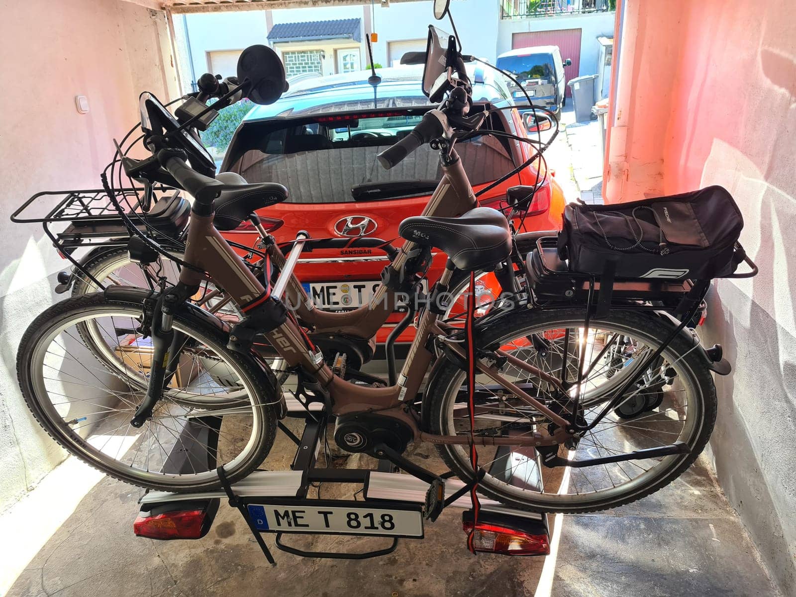 HEILIGENHAUS, NRW, GERMANY - JUNE 13, 2020:.Bikes Loaded on the Back of a Car