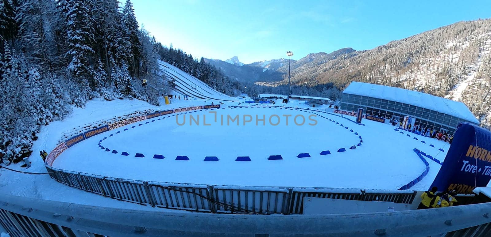 View from the Chiemgau Arena to the penalty lap,behind it are the Zirmbergschanzen of Ruhpolding - IBU Biathlon World Cup Sprint Women Ruhpolding 2022...