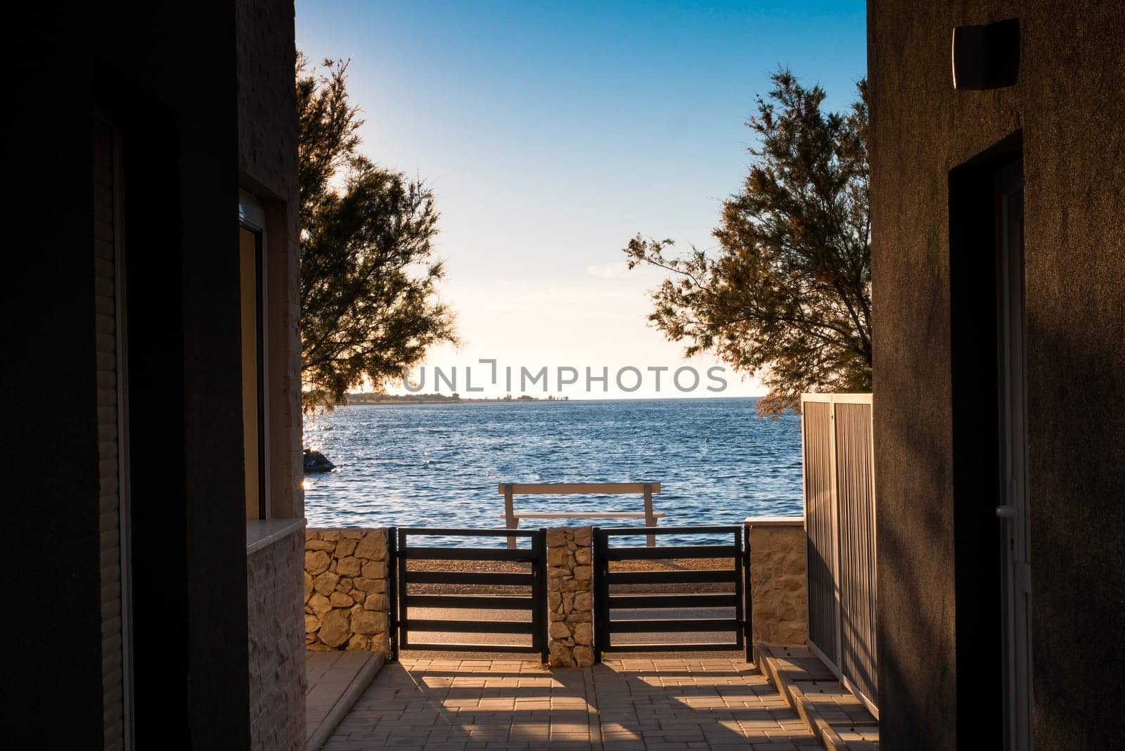 View from the yard to the sea and a beautiful sunset.