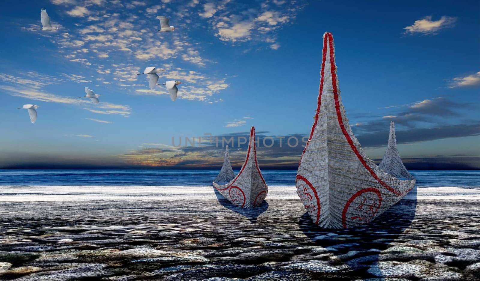 3d rendering of boat beside the beach
