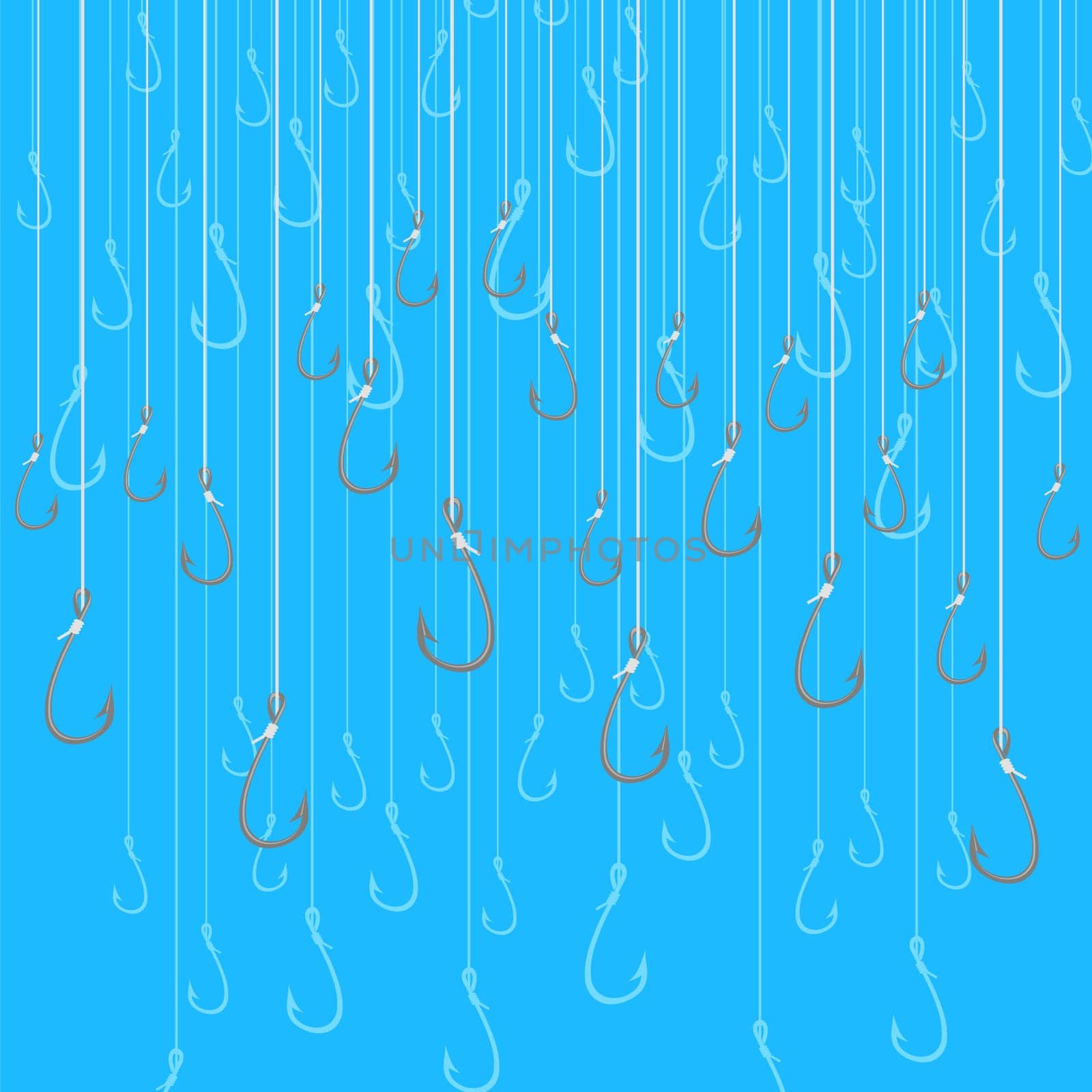 Fishing Hook Set on Blue Background. Catching of Fish.