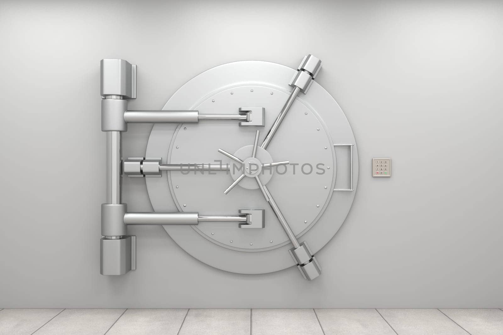 Bank vault door. Closed safe. Safety, insurance and security of savings and investments concept. Protection against robbery and breaking in.