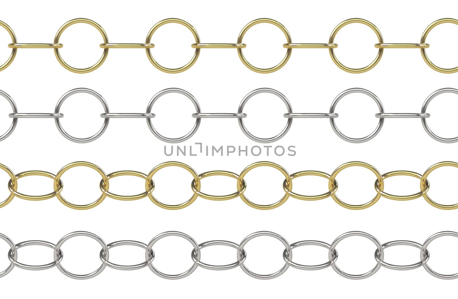 Seamless golden and silver rolo chain with round elements isolated on white