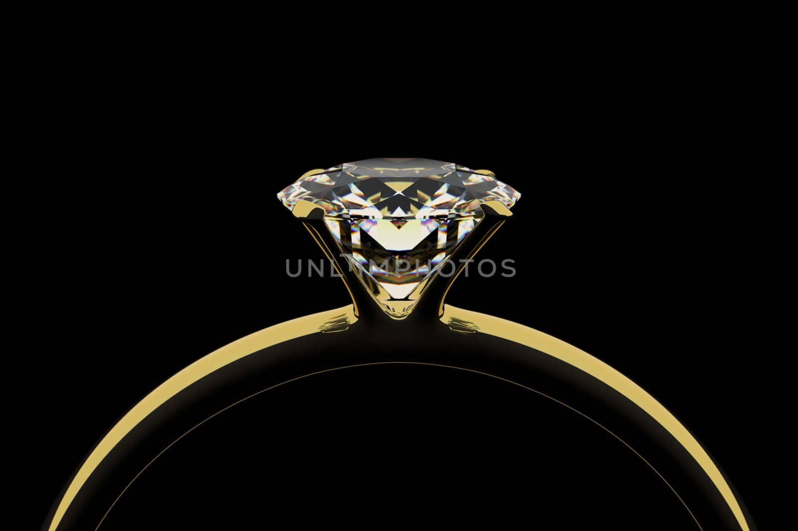 Golden ring with diamond. Dark key, black background.