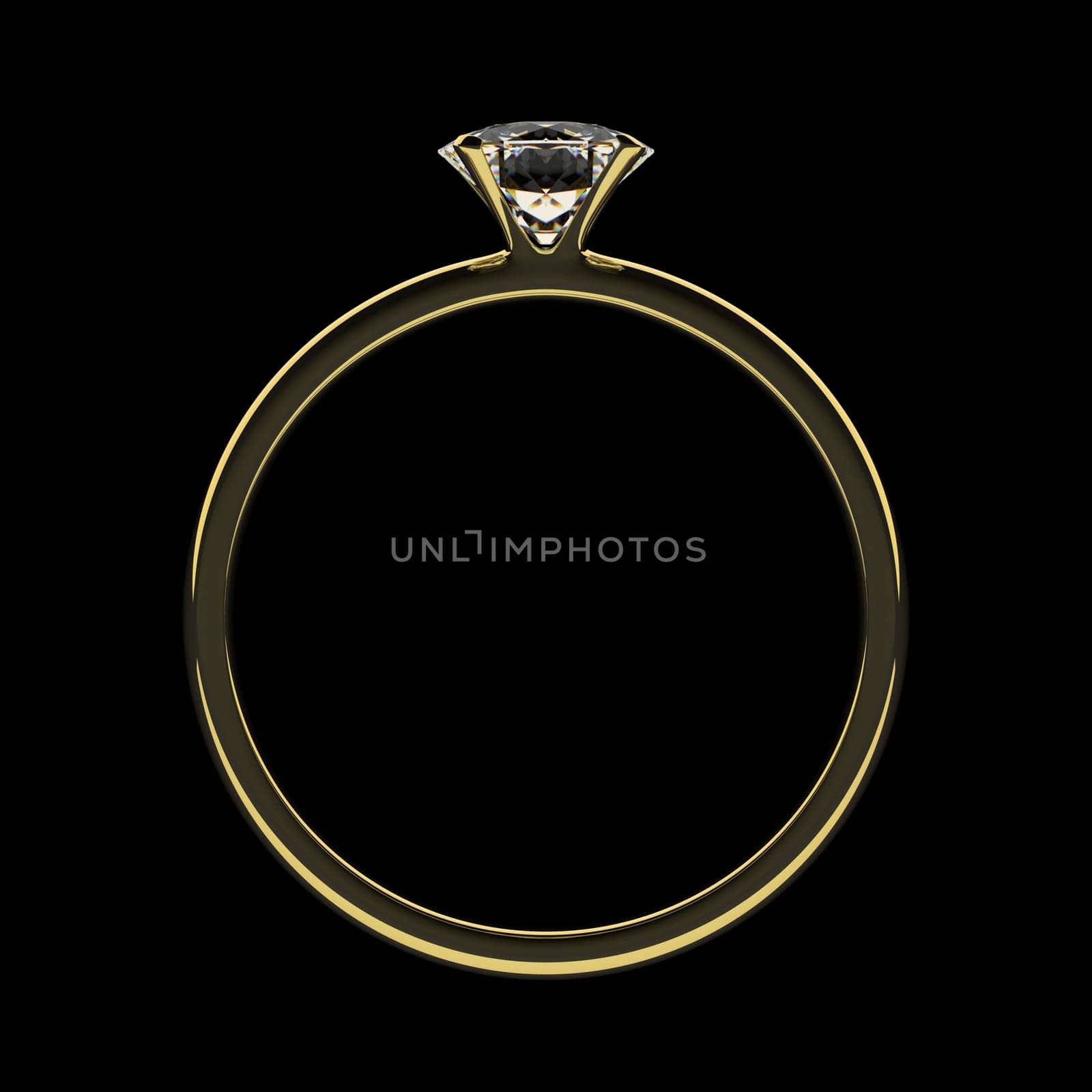 Golden ring with diamond. Dark key, black background.