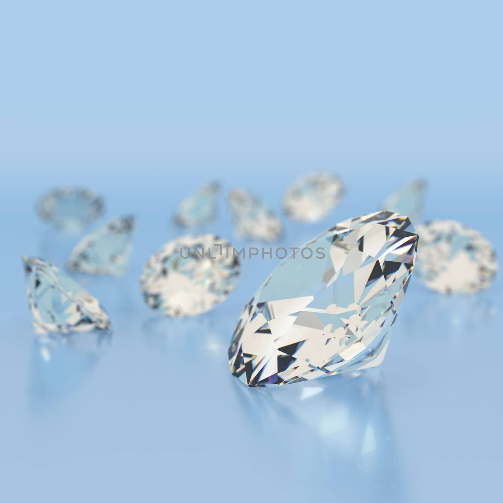 Shiny white diamonds on blue background. High quality photo realistic image.