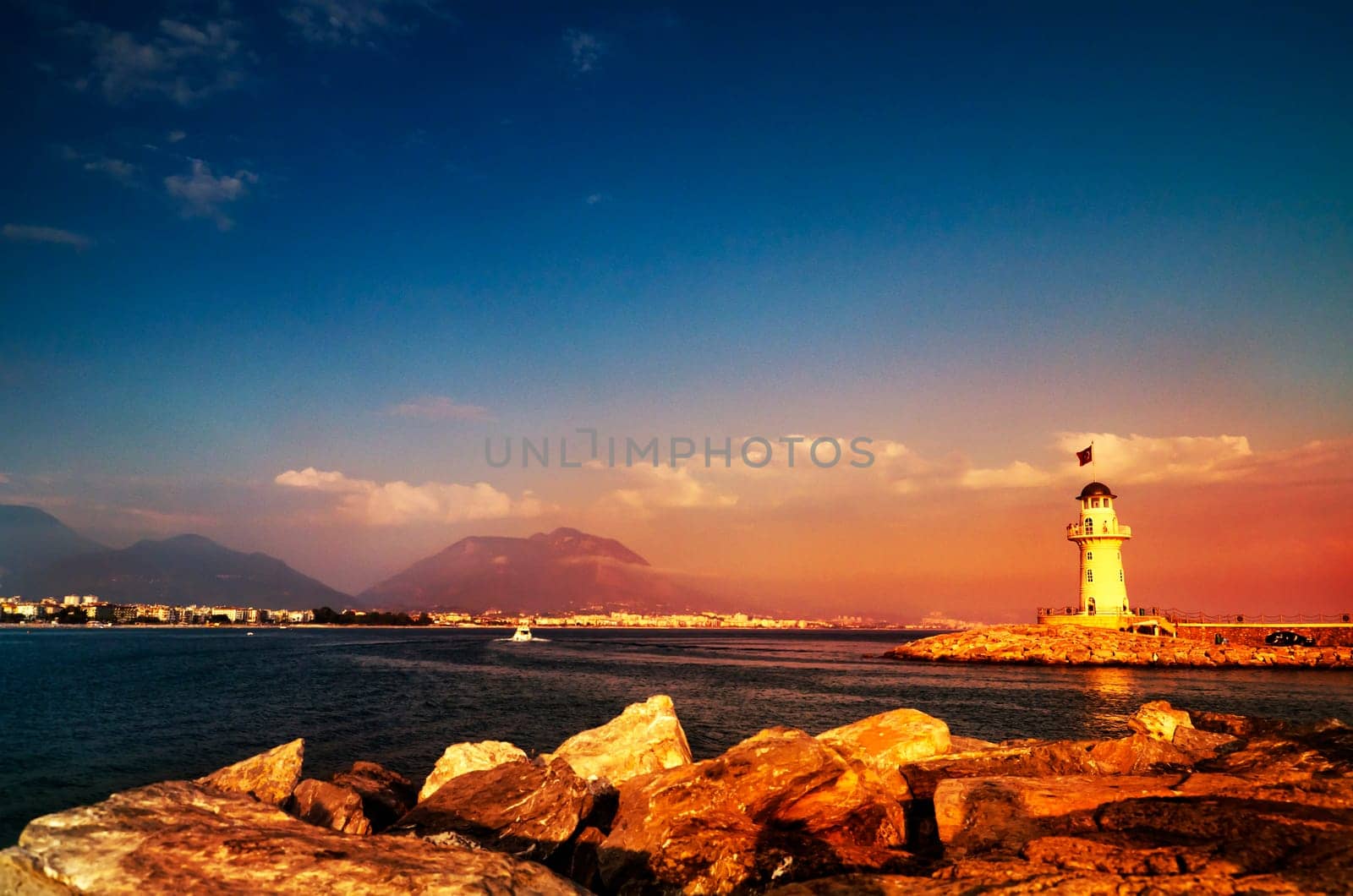 Lighthouse at sunset in Alanya, Turkey