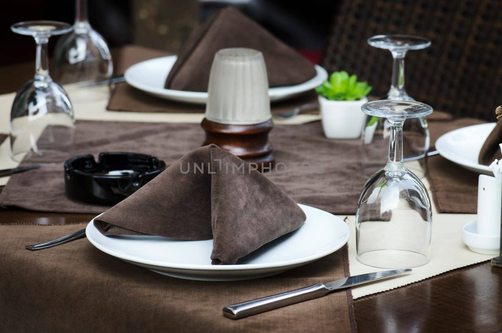 Restaurant table served for dinner