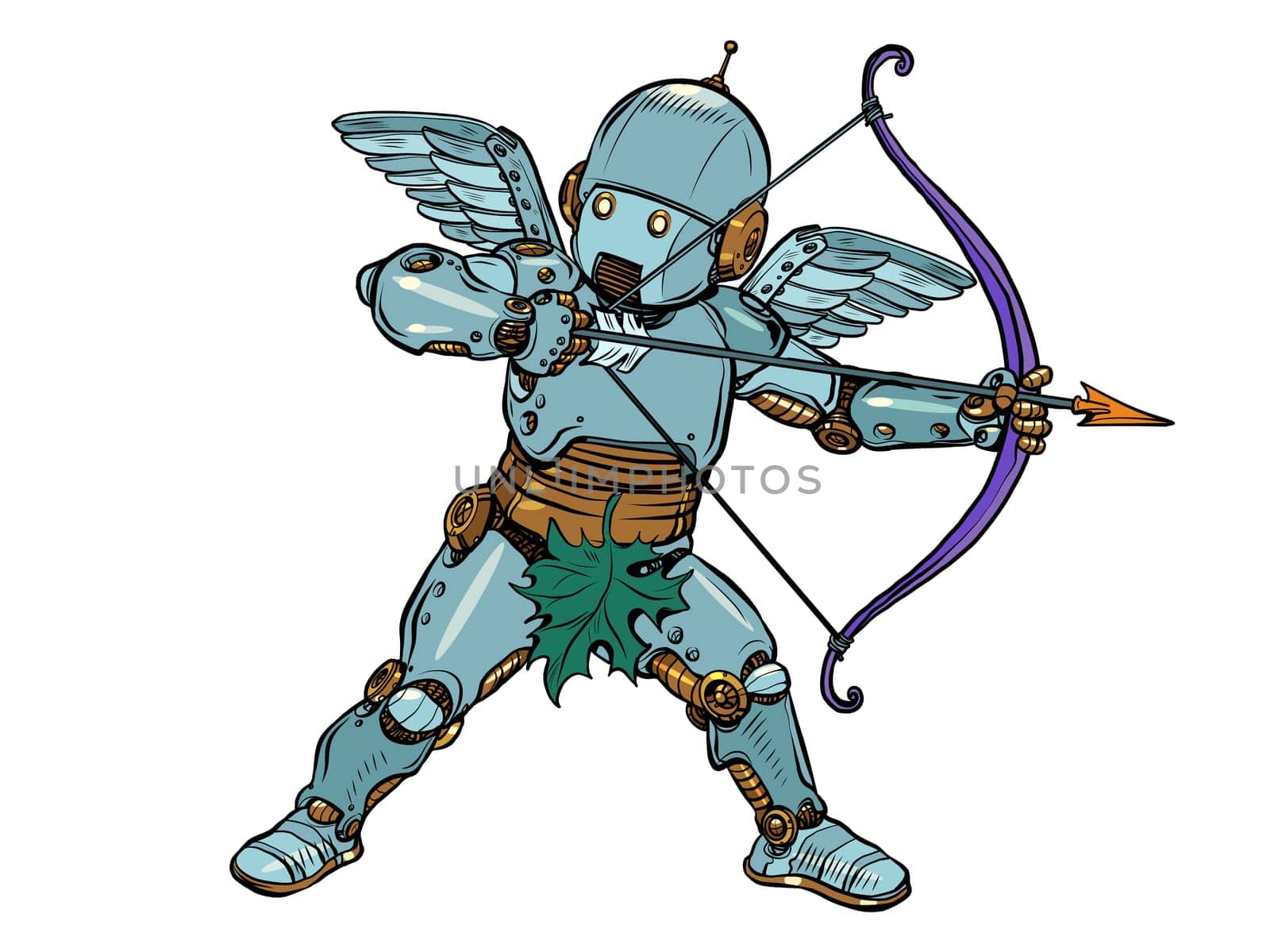 Robot Baby angel Cupid with a bow and arrow, a mythical character of love. Pop Art Retro Vector Illustration Vintage kitsch 50s 60s Style
