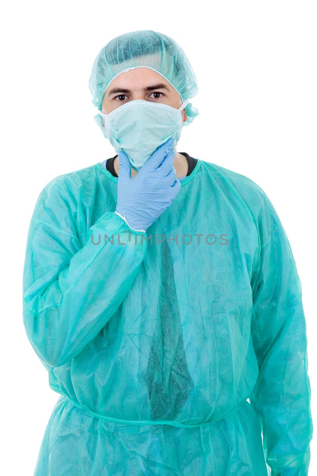 young male doctor, isolated on white background