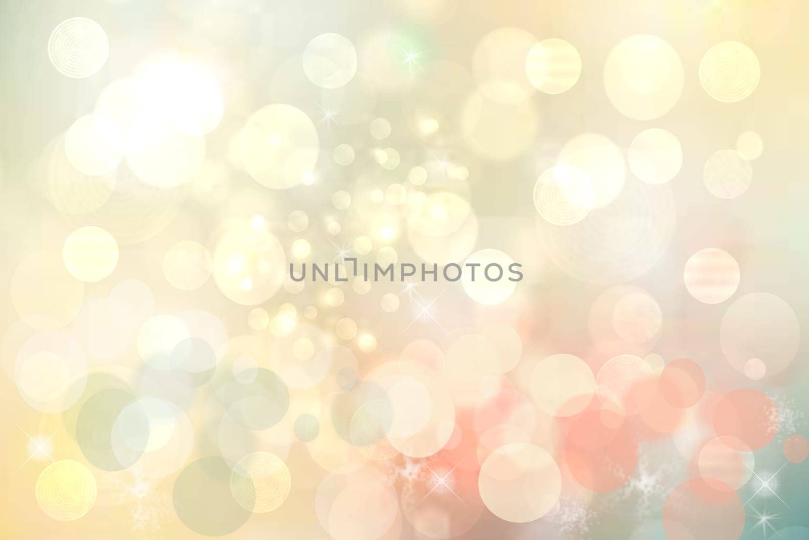 Abstract blurred fresh vivid spring summer light delicate pastel pink white yellow bokeh background texture with bright circular soft color lights and stars. Beautiful backdrop illustration.
