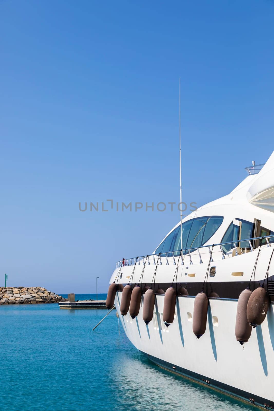 Ventimiglia, Italy - Circa August 2021: yacht in Cala del Forte, an is an exquisite, brand new, state-of-the-art marina located in Ventimiglia, Italy, only 15 minutes from the Principality of Monaco