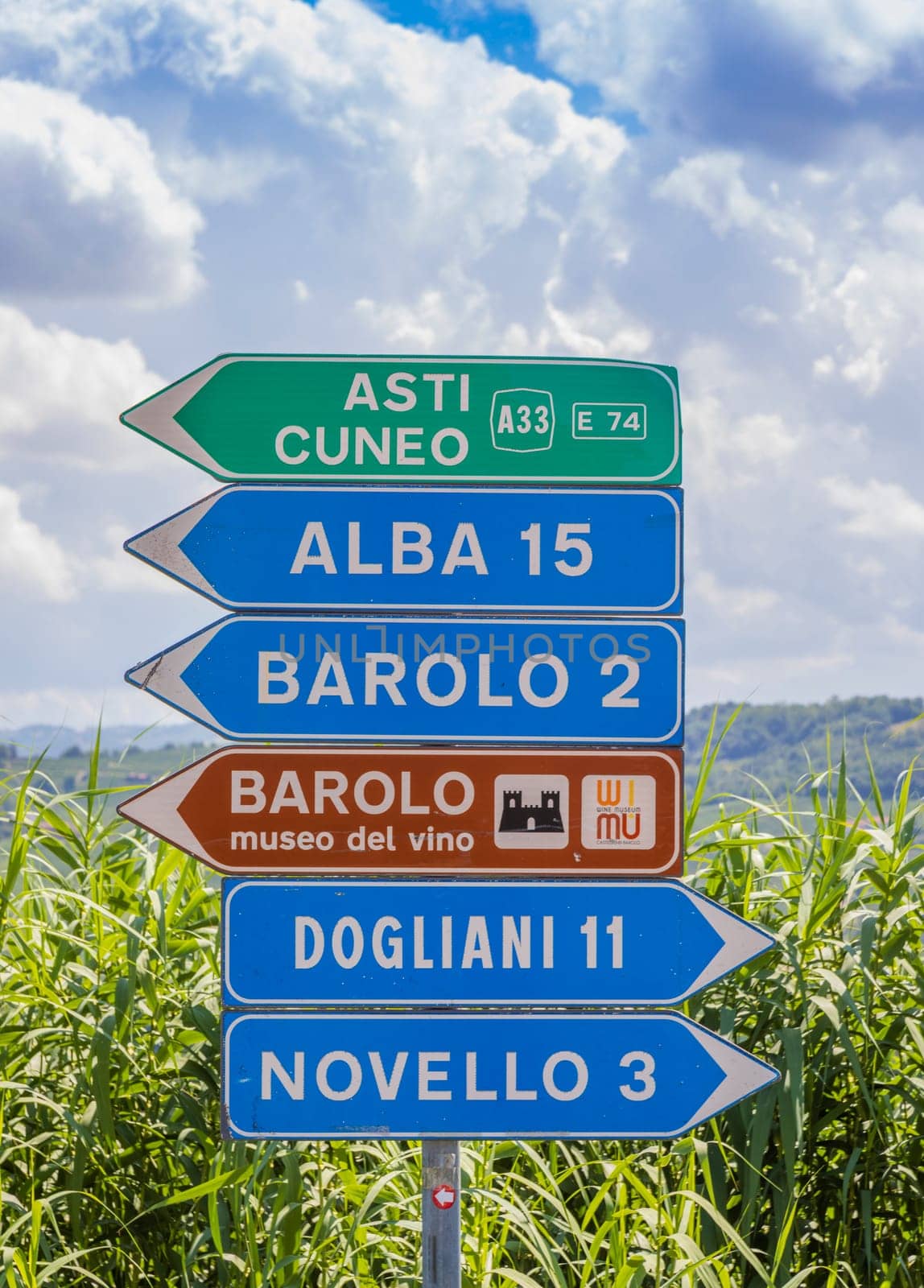 Barolo village road sign, Unesco site - Italy