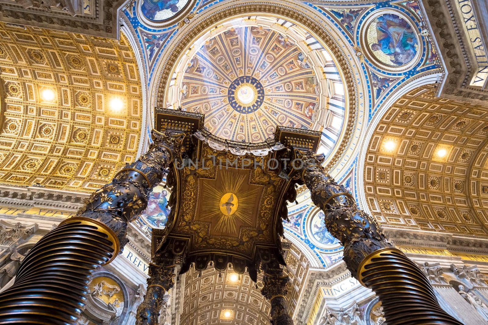 ROME, VATICAN STATE - August 24, 2018: interior of Saint Peter Basilica with cupola detail