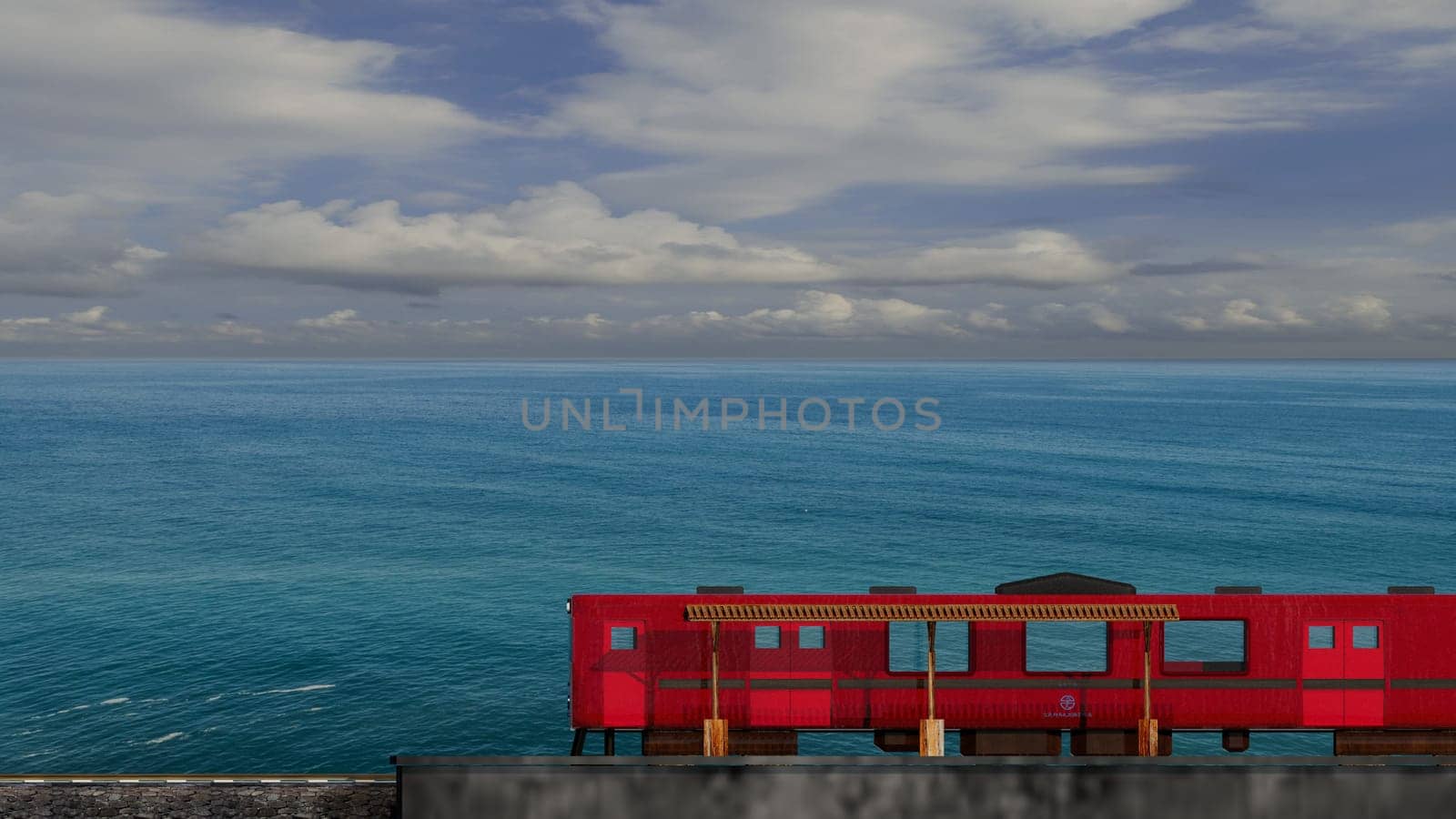 3d rendering of beautiful train and station with nice mountain