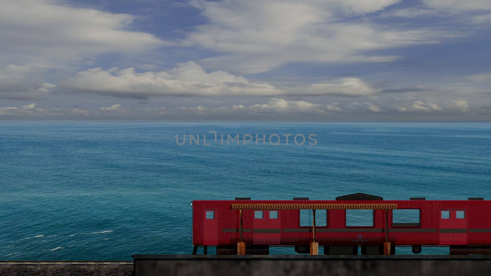 3d rendering of beautiful train and station with nice mountain