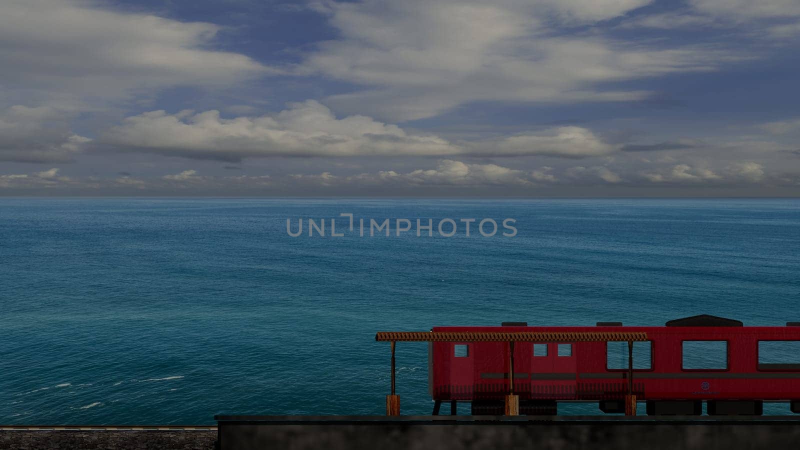 3d rendering of beautiful train and station with nice mountain