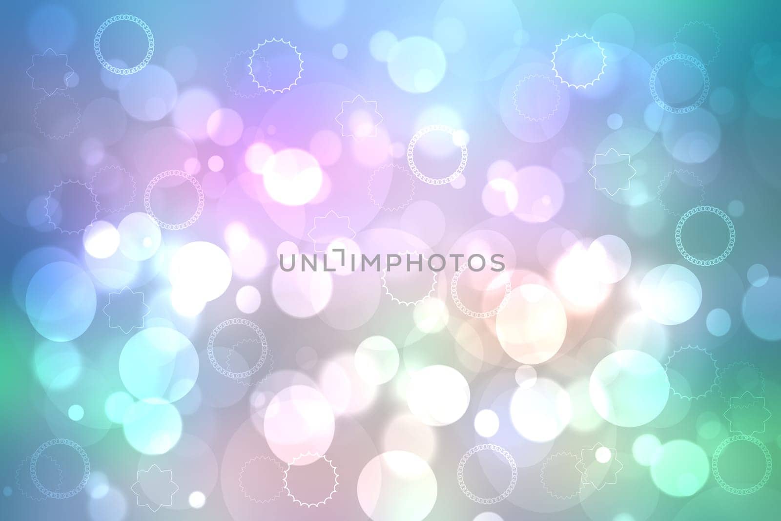Abstract blurred fresh vivid spring summer light delicate pastel gradient blue turquoise pink bokeh background texture with bright circular soft color lights. Beautiful backdrop illustration.
