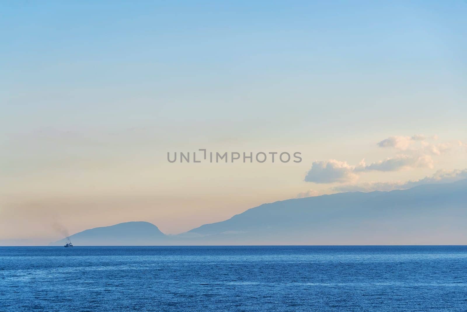Seascape at sunset . The Black Sea coast of Crimea