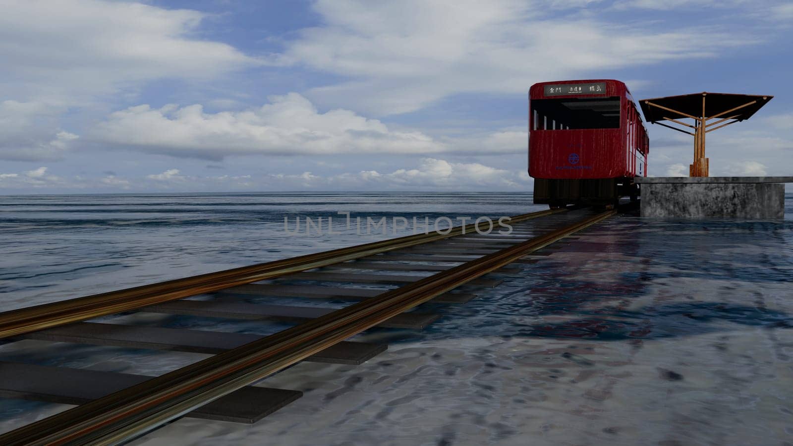 3d rendering nice train view with nice background ,with chinese character direct train from Jinlu to Green Island