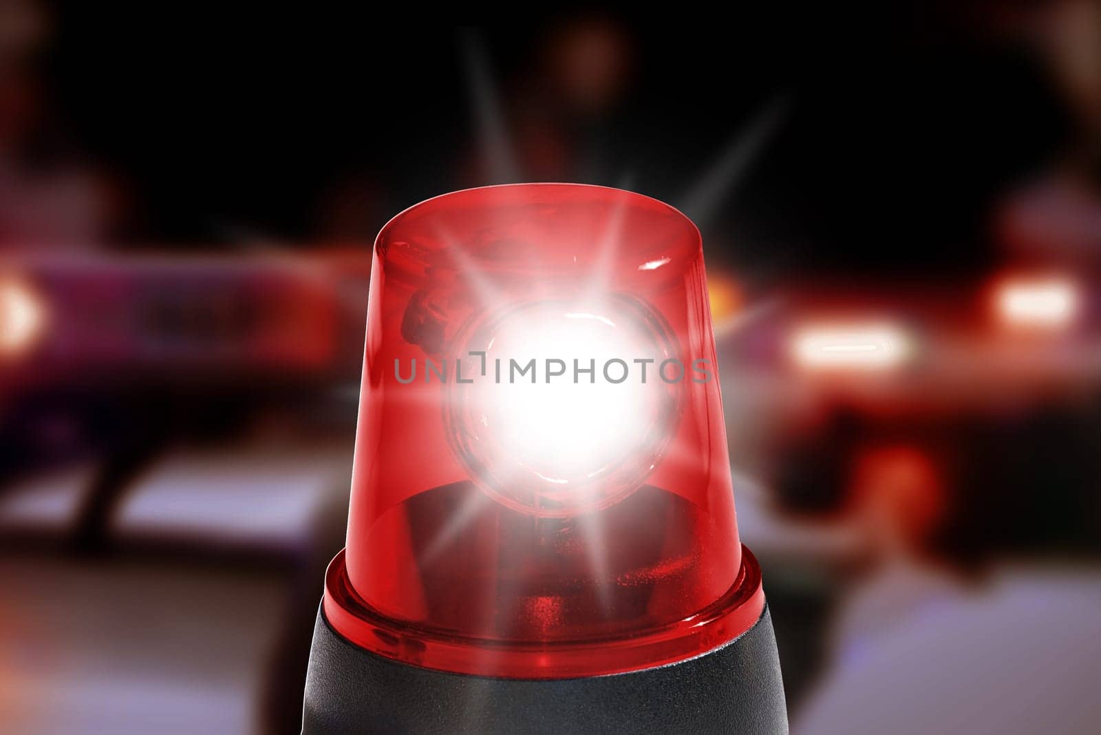 Red light fire department siren with flashing light background with emergency lights