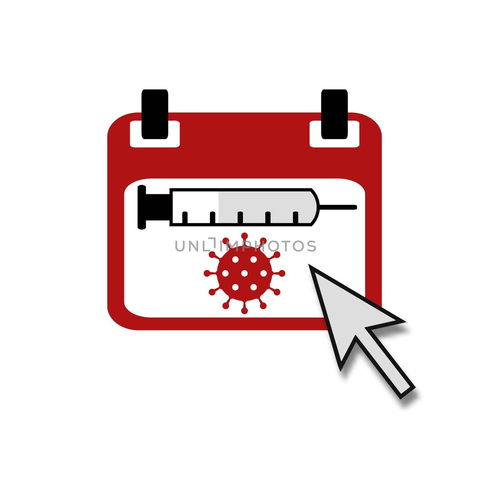 Vaccination appointment - Calendar icon with syringe virus and cursor