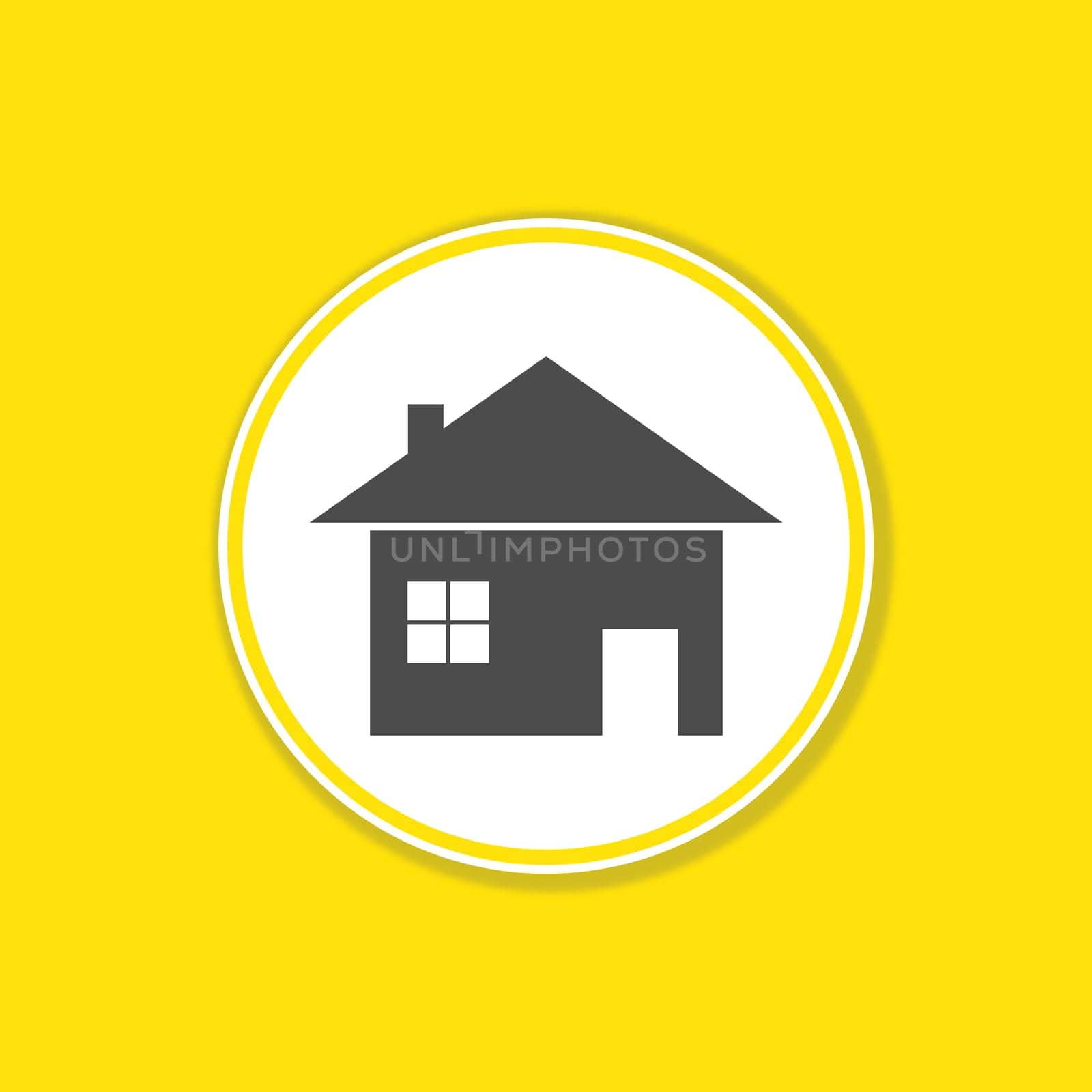 Yellow background banner with House icon in white circle - Home or Real Estate