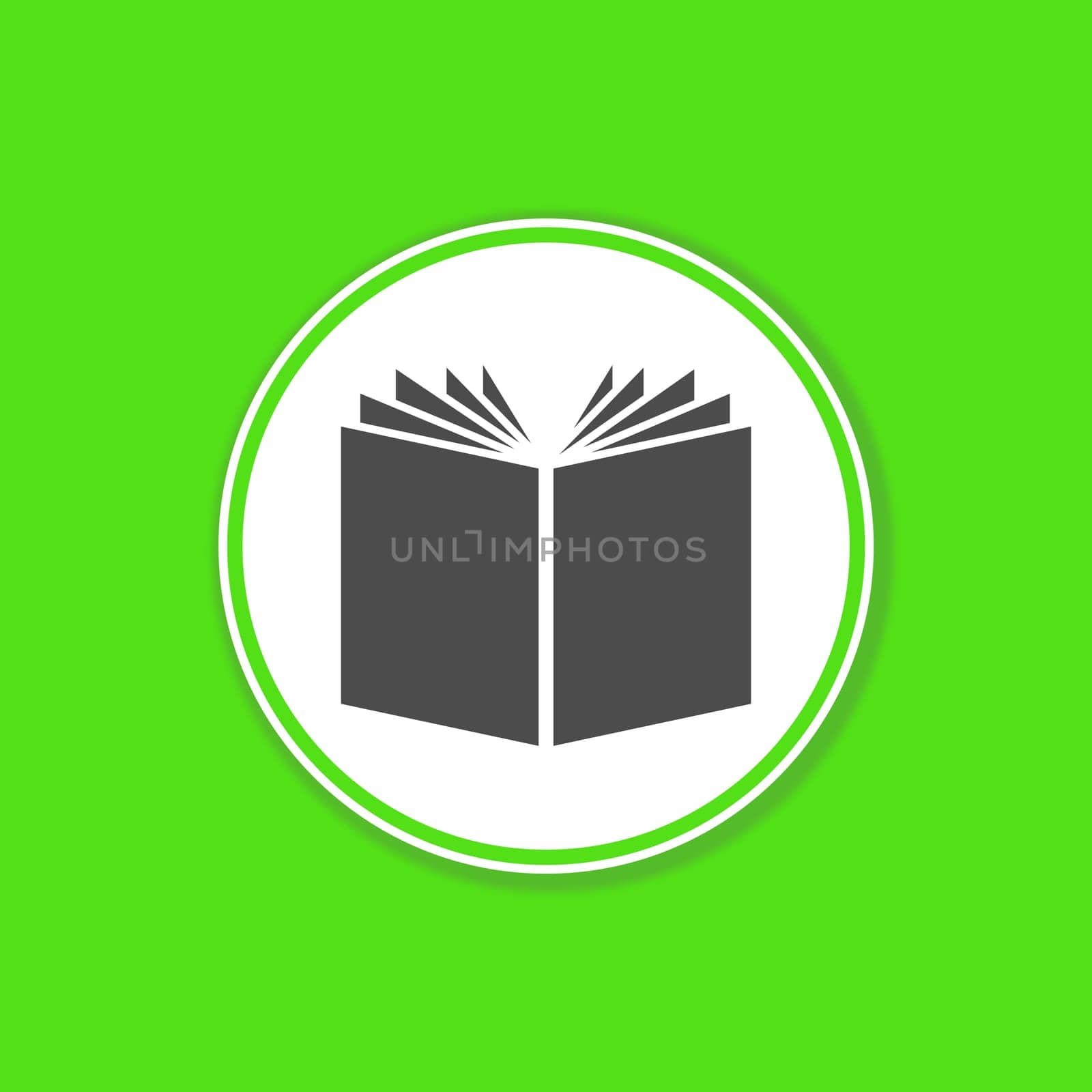 Green background banner with Book icon in white circle - Read