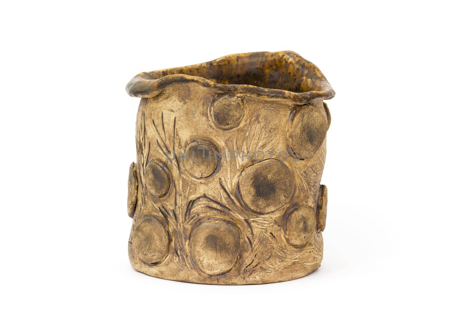 clay pot on white background - handmade pottery