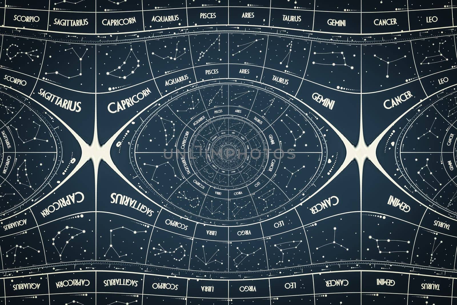Droste effect background. Abstract design for concepts related to astrology, fantasy, time and magic.