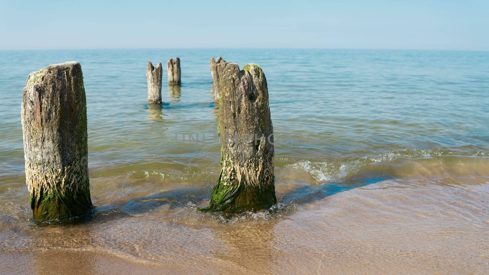 Breakwater on the beach of Kolobrzeg on the Polish Baltic coast