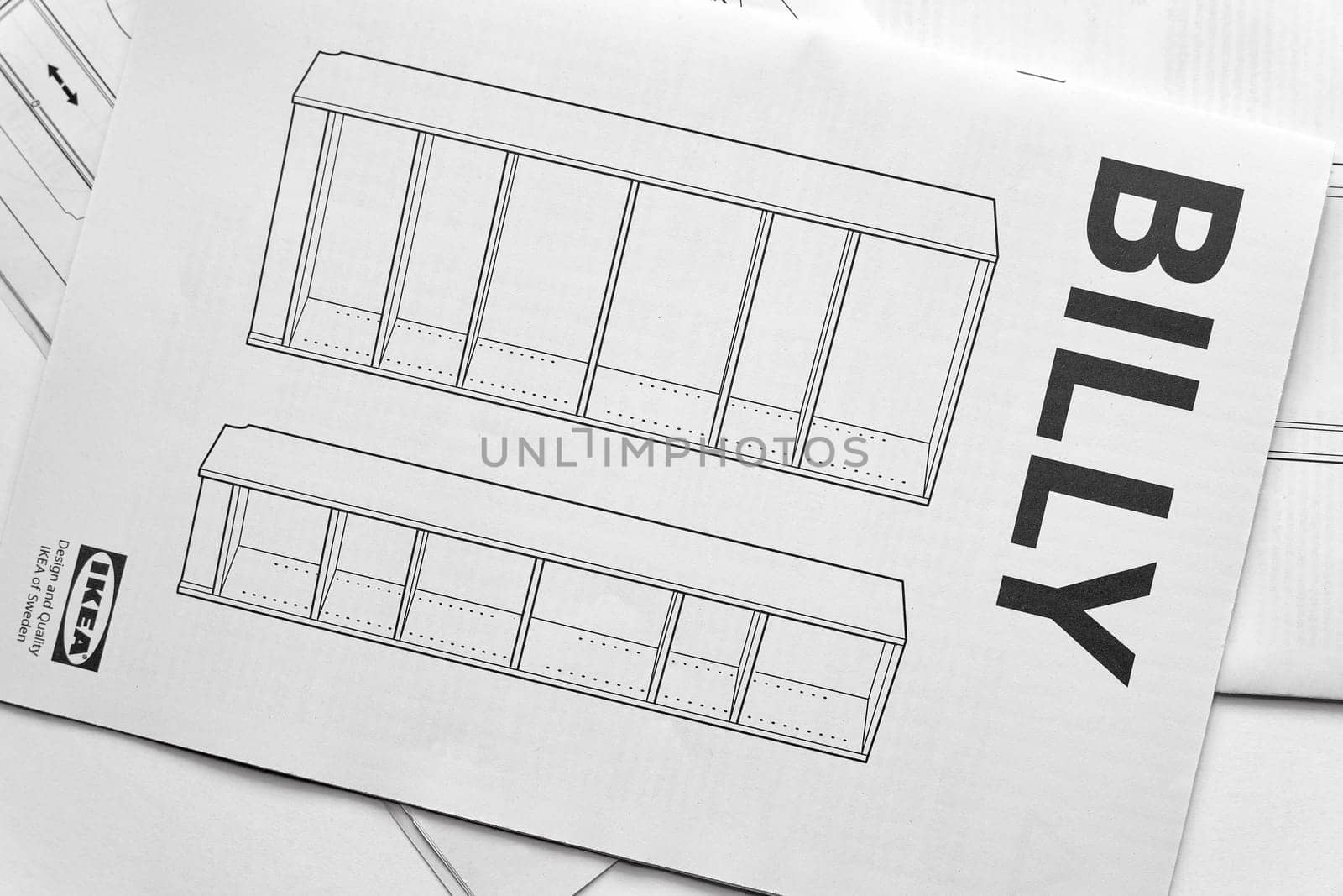 Instructions for building the shelf Billy of the Swedish furniture company Ikea