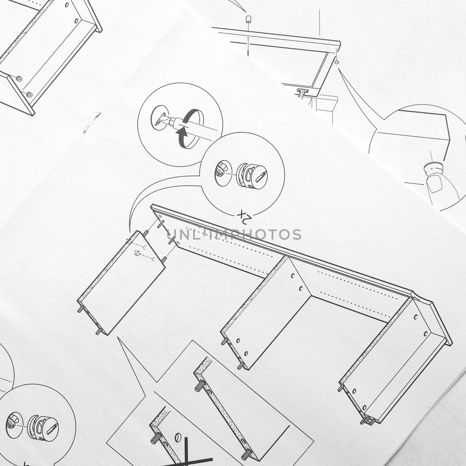 Instructions for assembling furniture with all existing individual parts