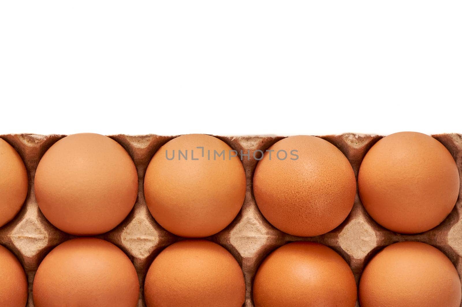 Eggs on a cardboard stand on a white insulated background. High quality photo